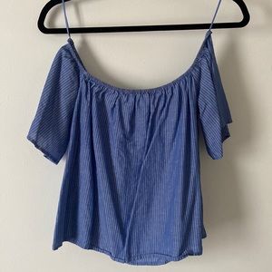 Express Blue Pinstripe Off the Shoulder Top size S